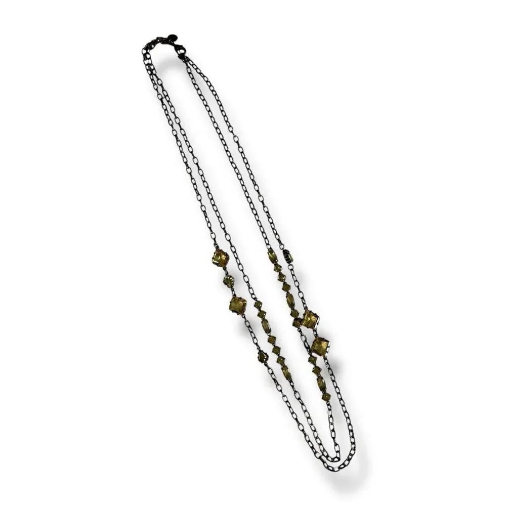Talbot’s Bronze Double Chain Station Necklace Lemon Citrine Crystals